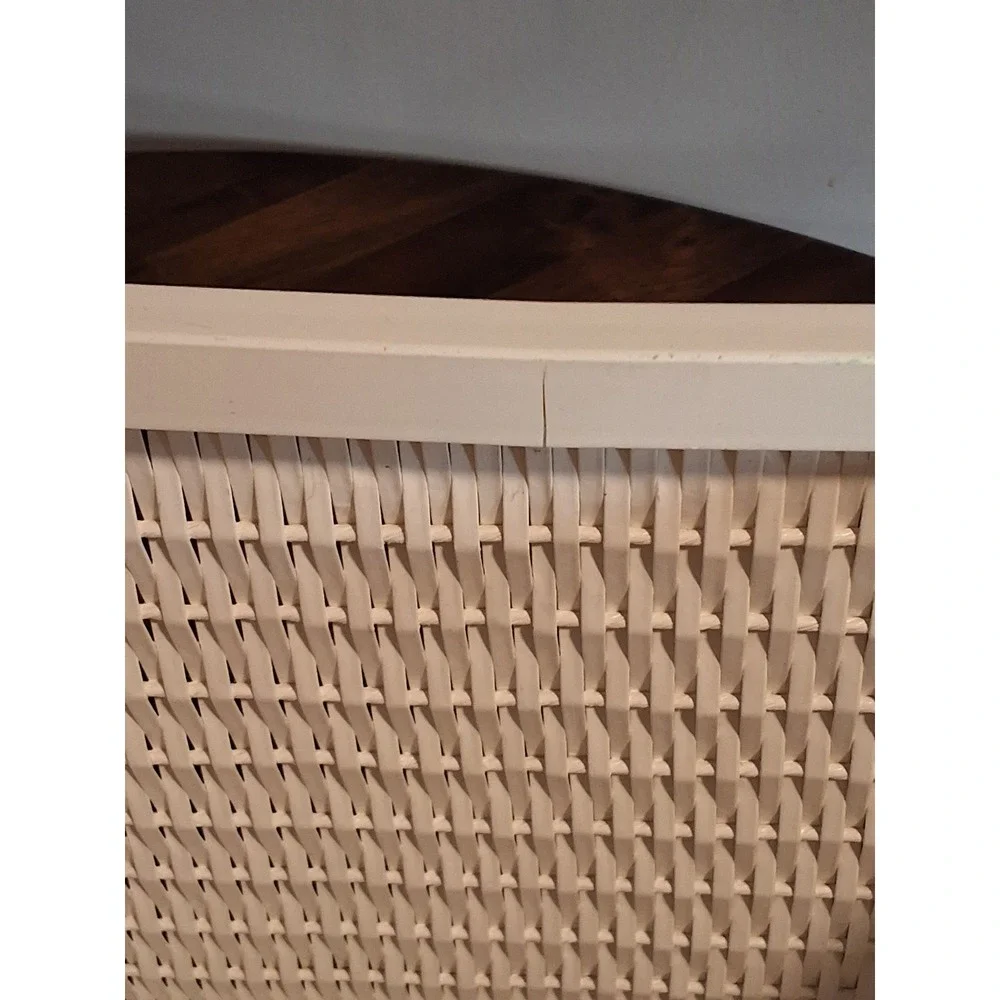 Vintage White Resin Wicker Wastebasket Rectangular Bathroom Trash Can See Pics